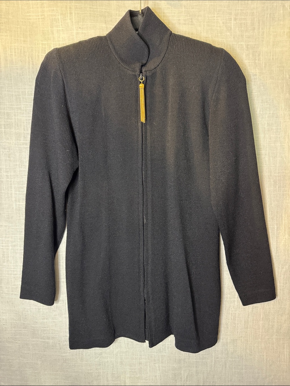St. John Black Men's Full-Zip Sweater with Gold Tassel Pull